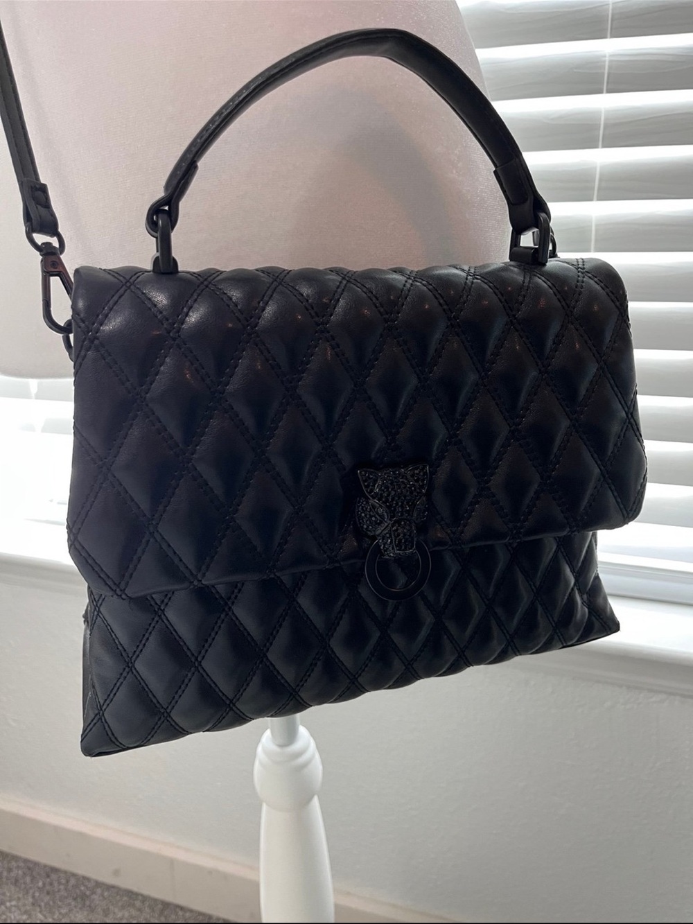 Aldo Black Quilted Satchel with Top Handle